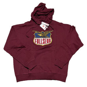 NEW FULL SEND Embroidered EagleShield Pullover Hoodie -Maroon Medium Heavyweight